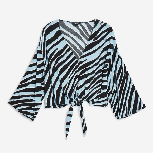 PETITE Zebra Tie Front Blouse - Picture 2 of 4